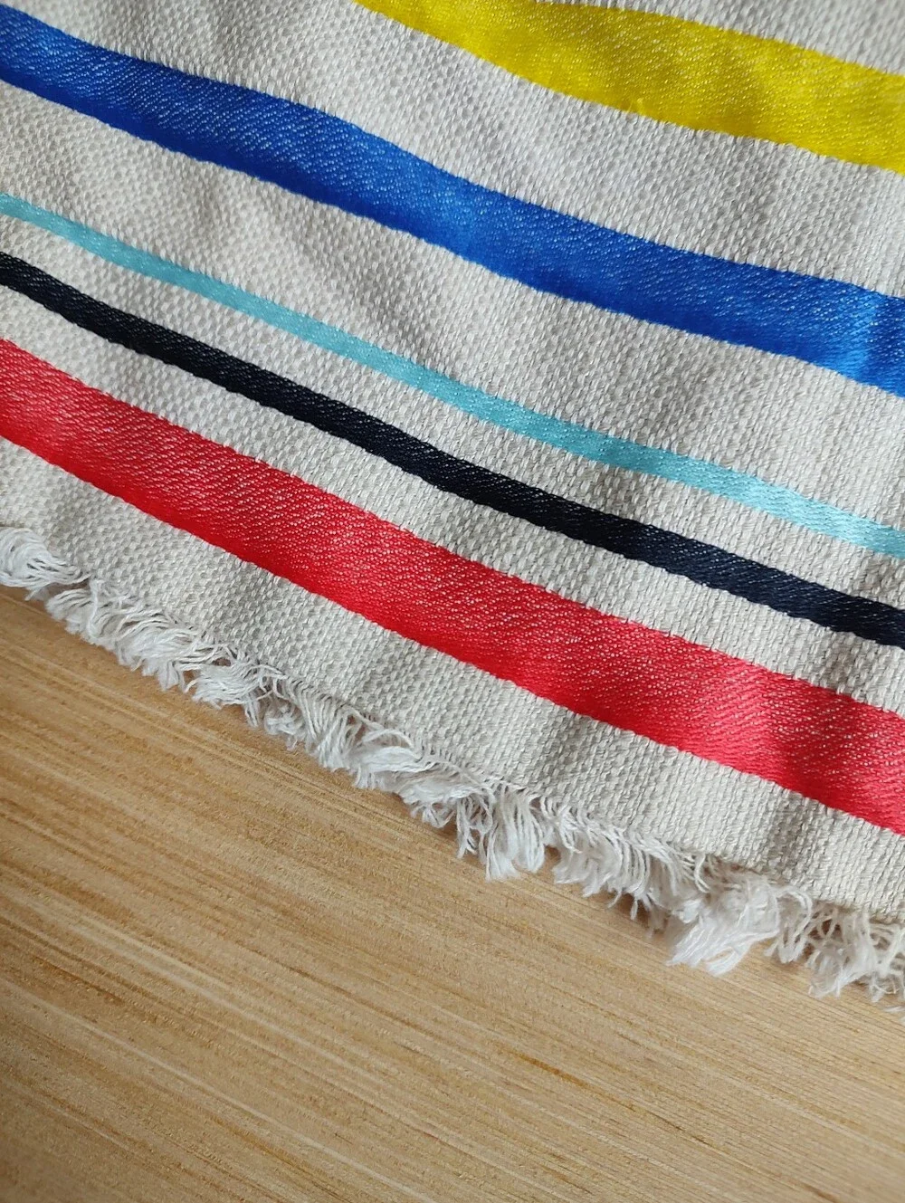 J Crew Striped Pencil Knee Skirt Fringe Red Yellow Blue Cream Lined 4 Back Slit